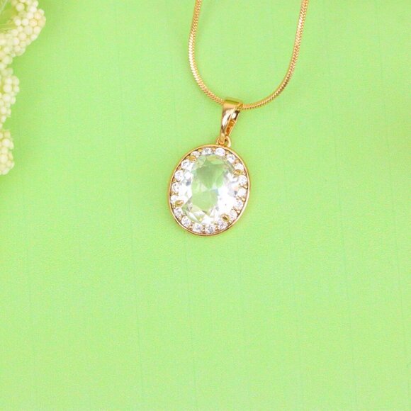 "Oval White Pendant with Crystal Halo in Elegant Rose Gold Plating, XPPT1621 - Picture 11 of 13